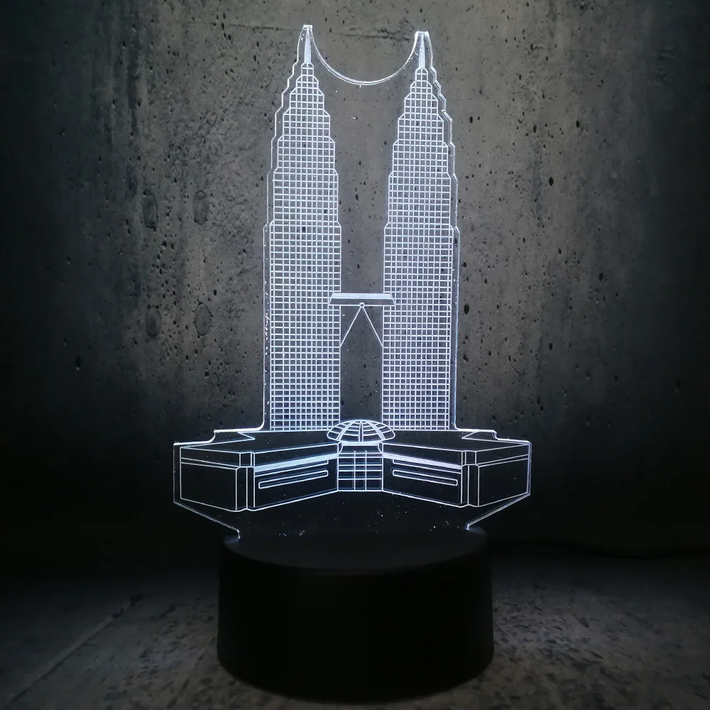 Светодиодная 3d-лампа Petronas Twin Towers с USB-разъемом меняющая цвет сенсорный пульт
