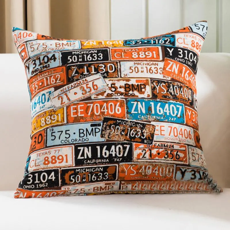 Льняная наволочка FLC с принтом номерного знака декоративная домашний декор для