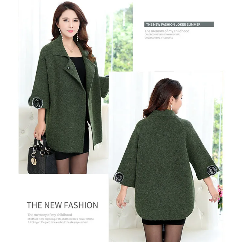 Fat Mother Autumn Winter Loose Plus Size Sweaters Middle Female Cashmere Wool Bat Sleeve Elegant Noble XL-5XL |