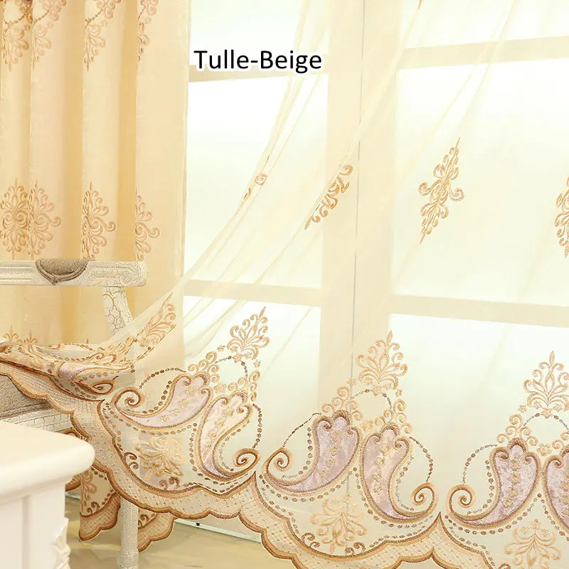 Tulle Beige Европейские вышитые шенилловые занавески для гостиной, роскошные тюлевые занавески для спальни, китайские Оконные Занавески - Цвет: Tulle Beige