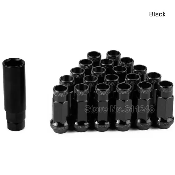 Гонки 20 шт. расширенными Колес Тюнер гайки Open End M12x1.5/M12x1.25 Авто Сталь ЖЕЛУДЬ Rim Расширенный Гонки Луг гайки с одним из ключевых - Название цвета: Черный