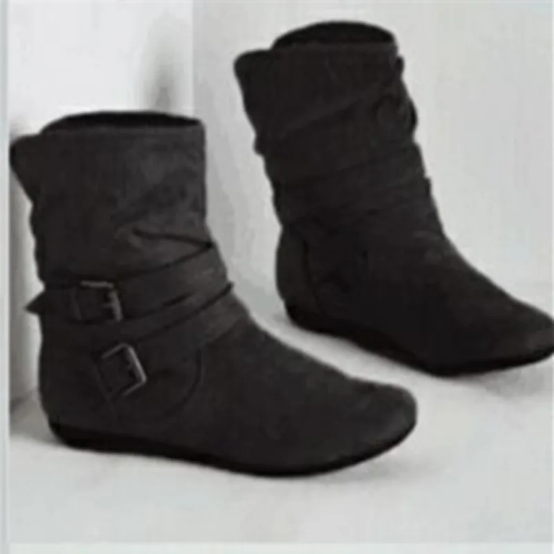 

Women Winter Padded Cotton Velvet Flat Bukle Ankle Boots Shoes Ladies Spring Autumn Boots Plus Size 35-43