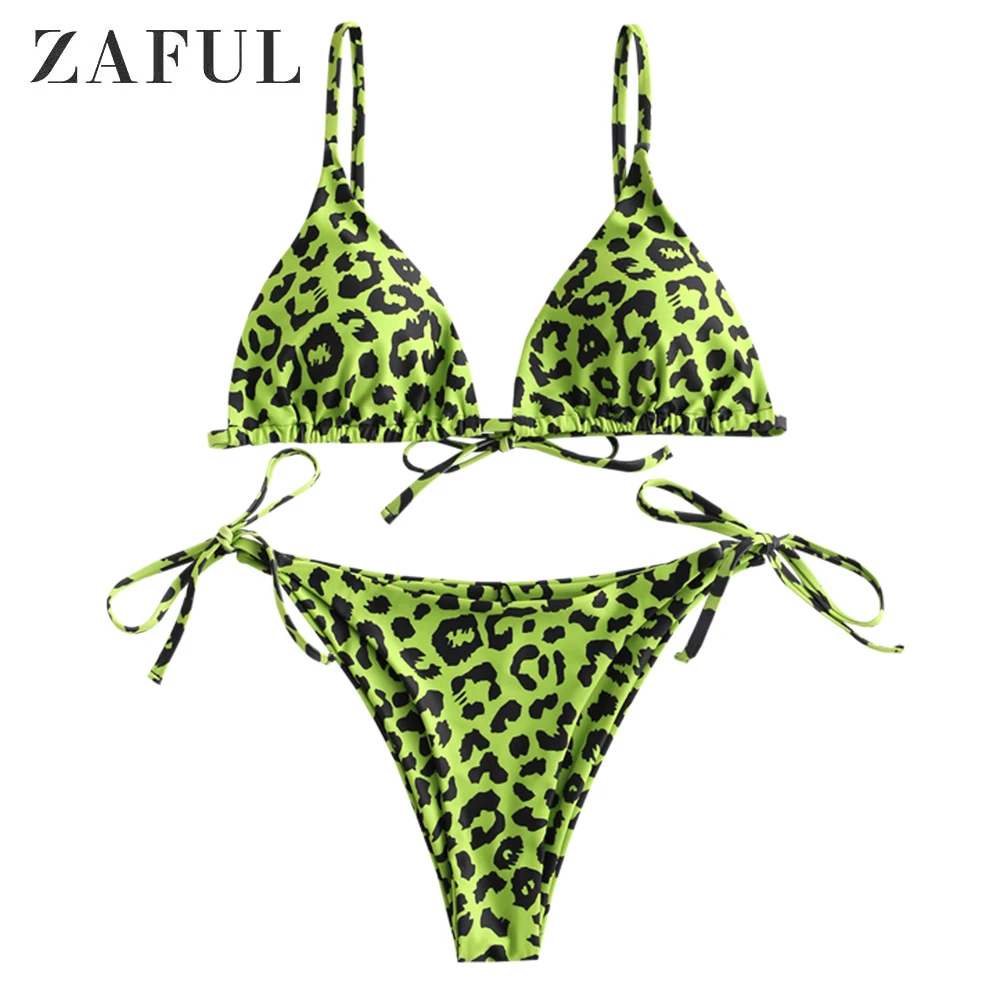Женский купальник бикини ZAFUL бандажный с леопардовым принтом лямки для