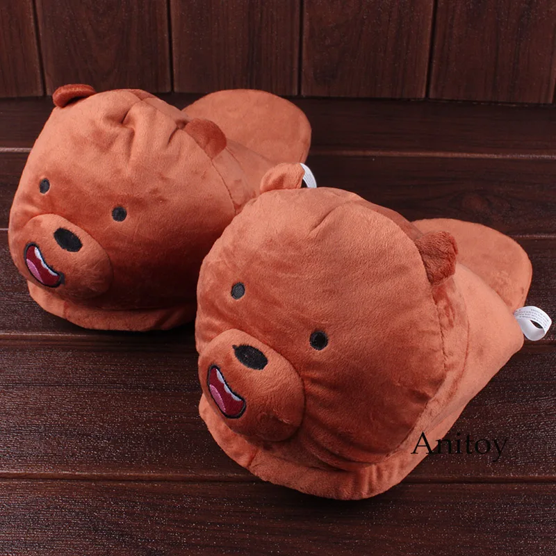 We Bare Bears Ice Bear Grizzly Panda Plush Slippers Shoes Home House Winter Stuffed Slippers Plush Toys 28cm