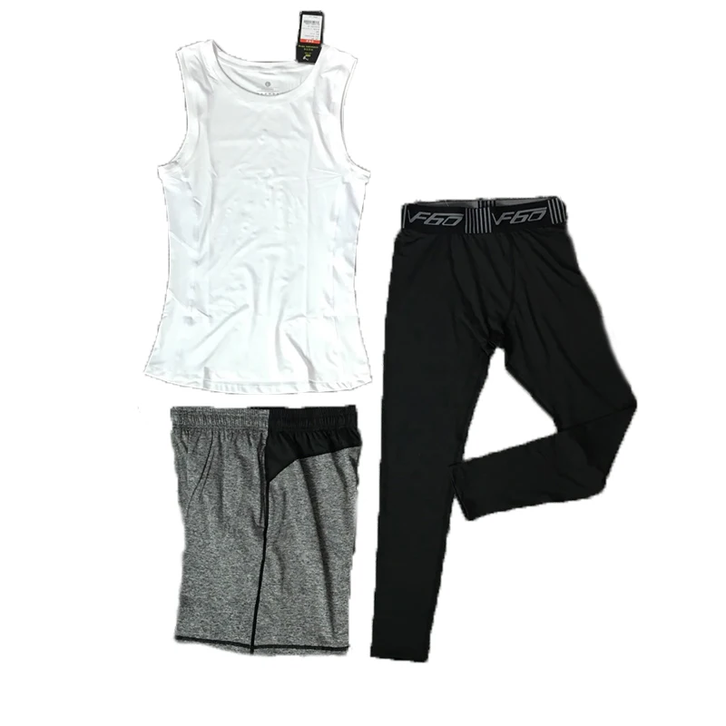 

New Fitness tight running set quick dry sport suit Sportswear Top Sleeveless Shirt 3piece suit running suit zl68