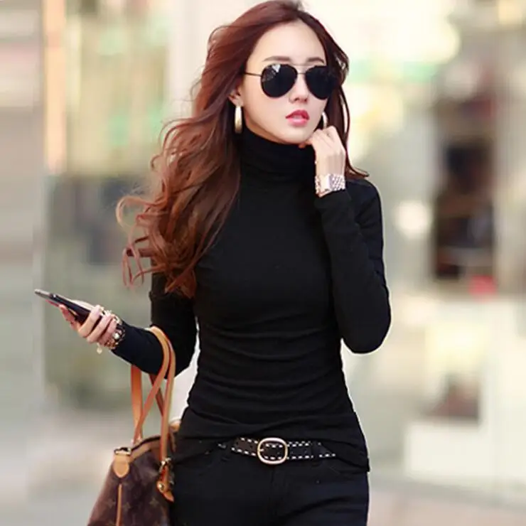 2018 осенние и зимние теплые плюс бархат утолщение основные водолазка рубашка