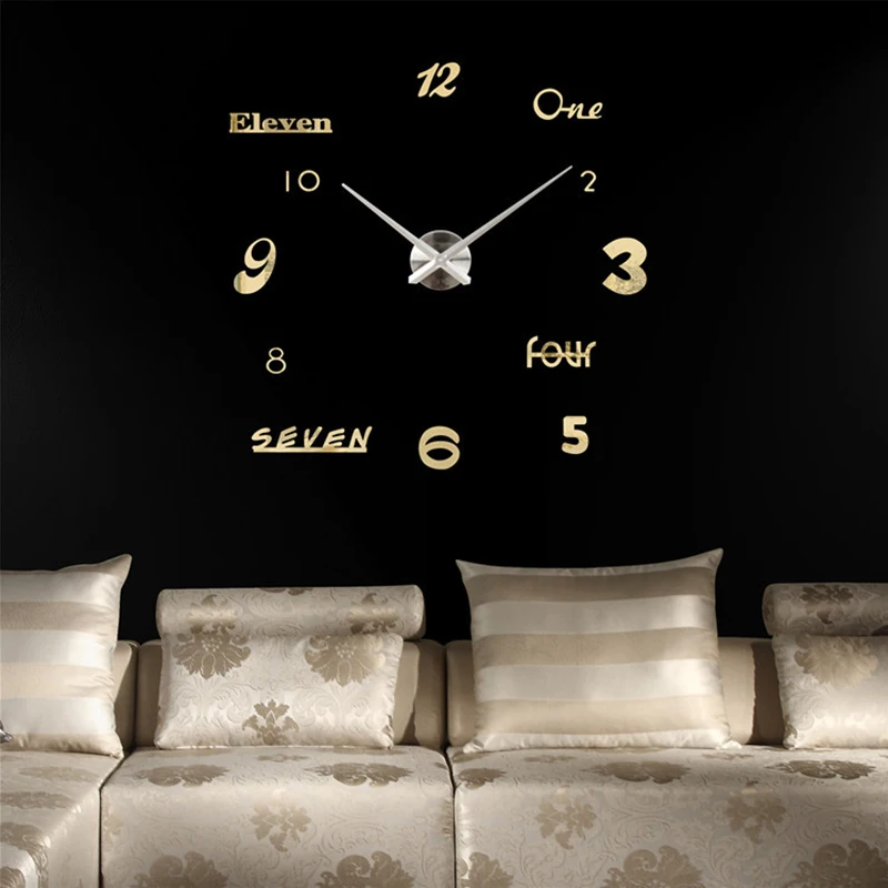 

New arrival mirror wall clock 3D Acrylic Mirror Stickers Diy living room decoration Quartz Needle wall clocks