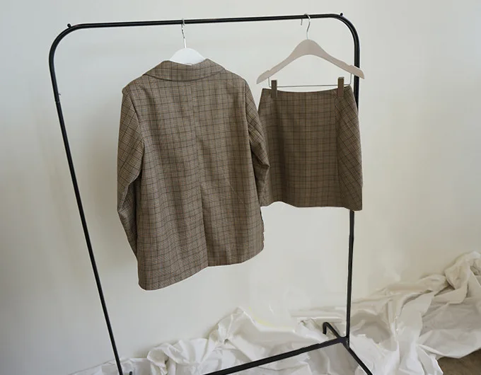 Женский Повседневный костюм двойка длинный Костюмный пиджак в клетку и полоску