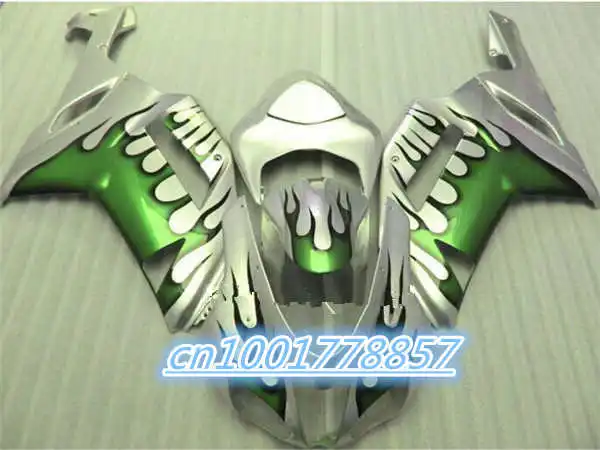 

Motoegg Mold Plastic Fairings Body Work For Ninja 636 ZX-6R 2007 2008 ZX 6R 07 08 Silver Green Flames
