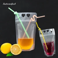 50pcs portable juice bags plastic drink pouches zip lock beverage juice bags with 50pcs straw for party supplies candy bar tools