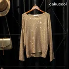 Cakucool Горячие Искра трикотажные топы Для женщин свитер с блестками с длинными рукавами больших размеров, с О-образным вырезом Повседневное свободные украсить рисунками Джемперы наивысшего леди 6 видов цветов