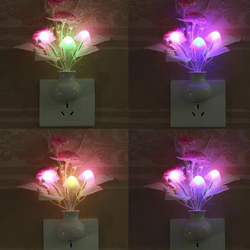Новинка Детские Ночь Романтический Красочный Сон Датчик Цветочных Растений СВЕТОДИОДНЫЕ Лампы Night Light Гриб