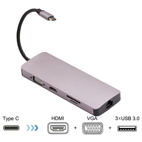9 в 1 Тип C для доставки питания 4 K видео Hdmi TV VGA 1000 Мбит/с гигабитный кабель Ethernet LAN