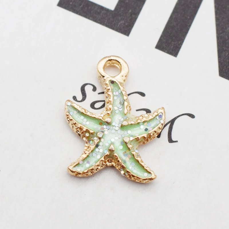 Starfish Green 10 шт., сплав, звезда, ракушка, подвеска, орнамент, женские серьги, ожерелья, ювелирные изделия, материал, сделай сам, ручная работа, одежда, украшения, принадлежности - Цвет: Starfish Green