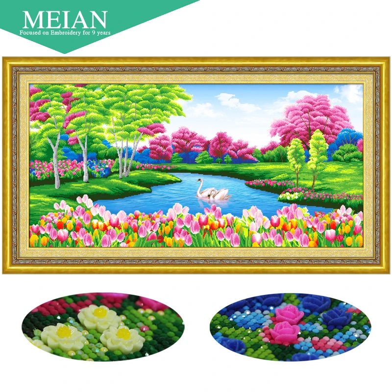 Meian 3D DIY Алмазная вышивка, 5D алмазная живопись, Алмазная мозаика, река, рукоделие, рукоделие, Рождество, Декор
