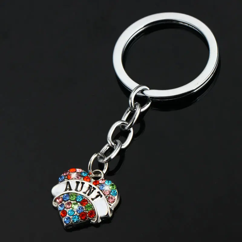 Брелок для ключей с кристаллами в виде сердца мамы Наны племянницы тети сестры -