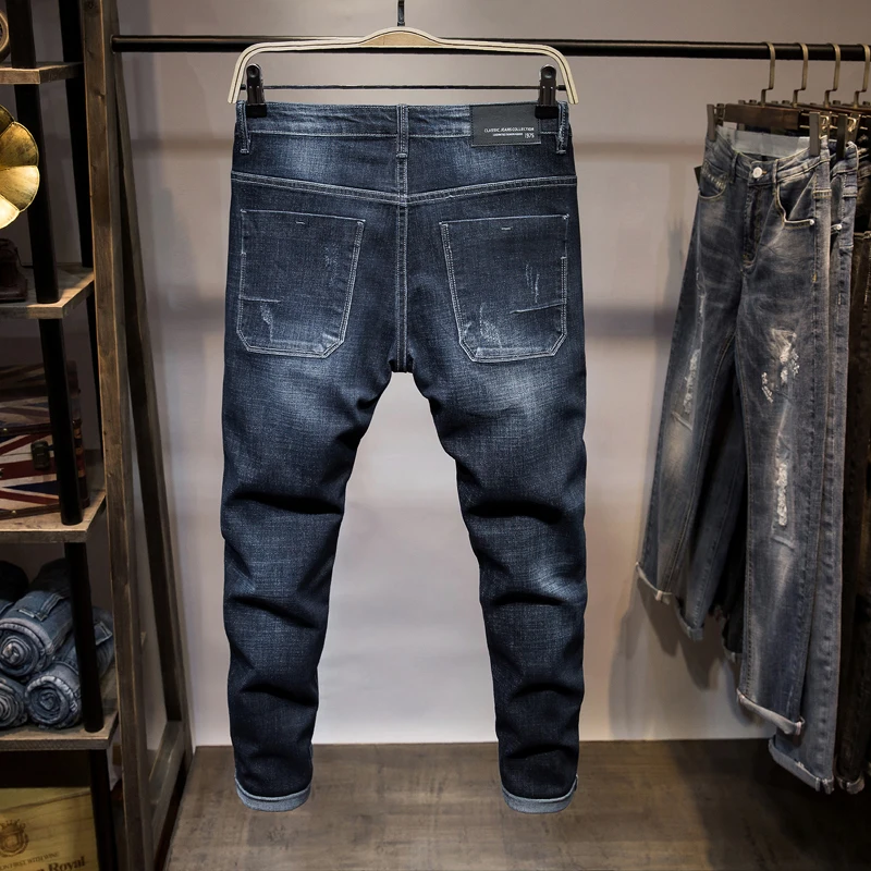 

Mens Jeans 2018 New Denim Ankle-Length Pants Men Nine Tenths Length Trousers Fashion Wash Bottoms black dark light blue 511
