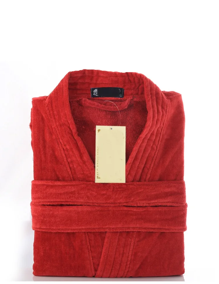 Зимний толстый 100 подушки из чистого хлопка в клетку халат мягкий халат унисекс с длинным рукавом абсорбирующий ночной халат пижамы невесты халаты - Цвет: Красный