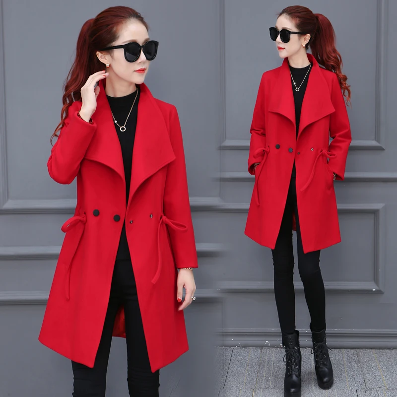 Новинка 2020 длинное однотонное пальто новый зимний модный Тонкий тренчкот для