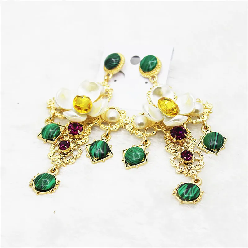 Big Statement Baroque Cross Earrings For Women 2017 New Green Rhinestone Flower Long Fashion Jewelry Christmas Gift | Украшения и