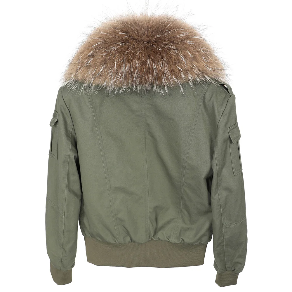 Maomaokong Women's jacket 2022 new natural raccoon fur collar Jacket flight suit, short coat Slim coat overcoming women