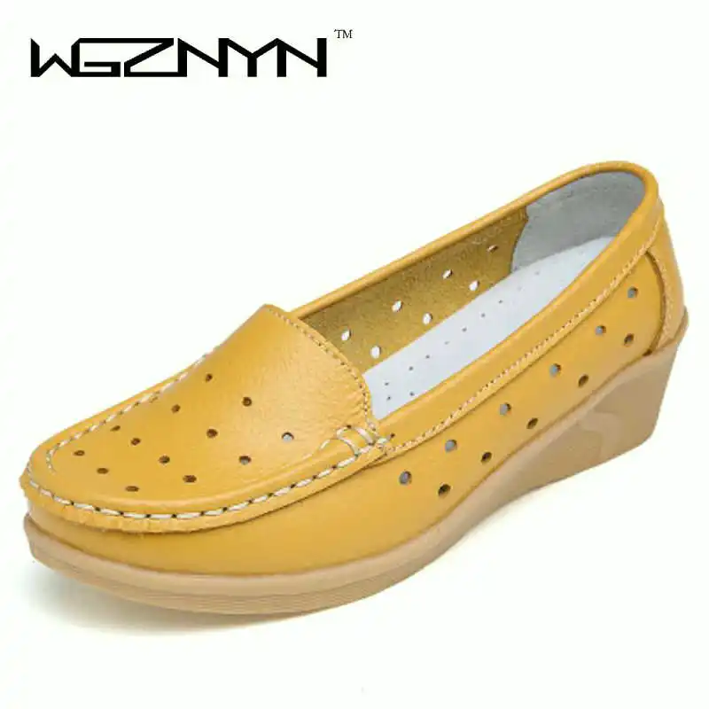 Plus Size 35-40 Summer Women Flat Platform Shoes Woman White Nursing Cut-out Loafers Slip on Moccasins woman ZY003 | Обувь