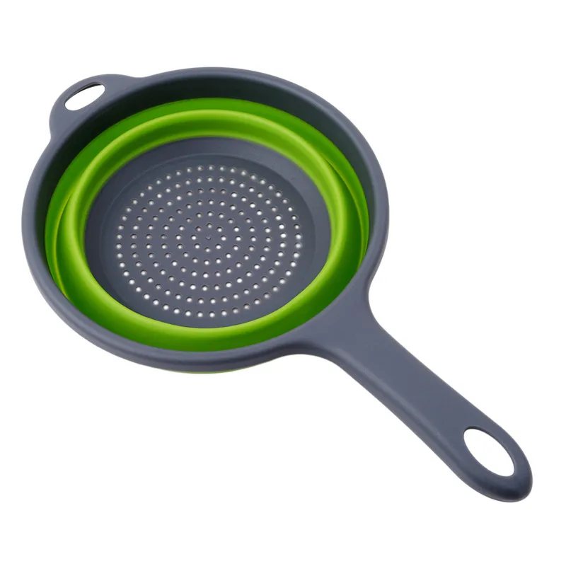 green Upgrade Collapsible Silicone Plastic Drainage Basket Fruit and Vegetable Washing Filter Colander Handle Drain with Kitchen Tools - Цвет: green