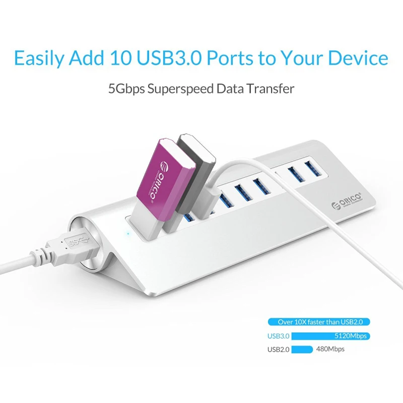 ORICO алюминиевый Конический дизайн Мульти 10 портов USB 3 0 концентратор