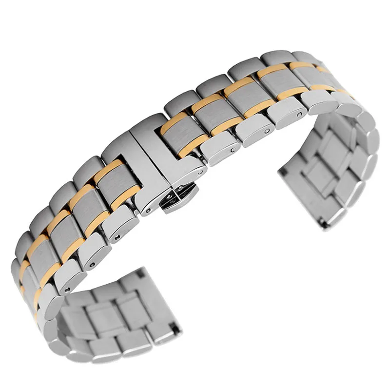 Silver Gold 14, 16, 17, 18, 19, 20 мм, 21, 22 мм, 23, 24, 26 мм, 5 бусин, сменный ремешок для часов из нержавеющей стали, металлические ремешки для часов, браслет - Цвет ремешка: Silver Gold