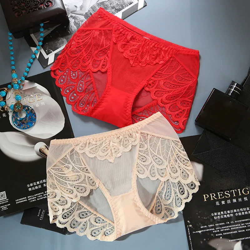 

Lace Women Panties Transparent Ultrathin Women's Briefs Sexy Solid Large Size Female Underwear Plus Size Mid Rise Lingerie Panty