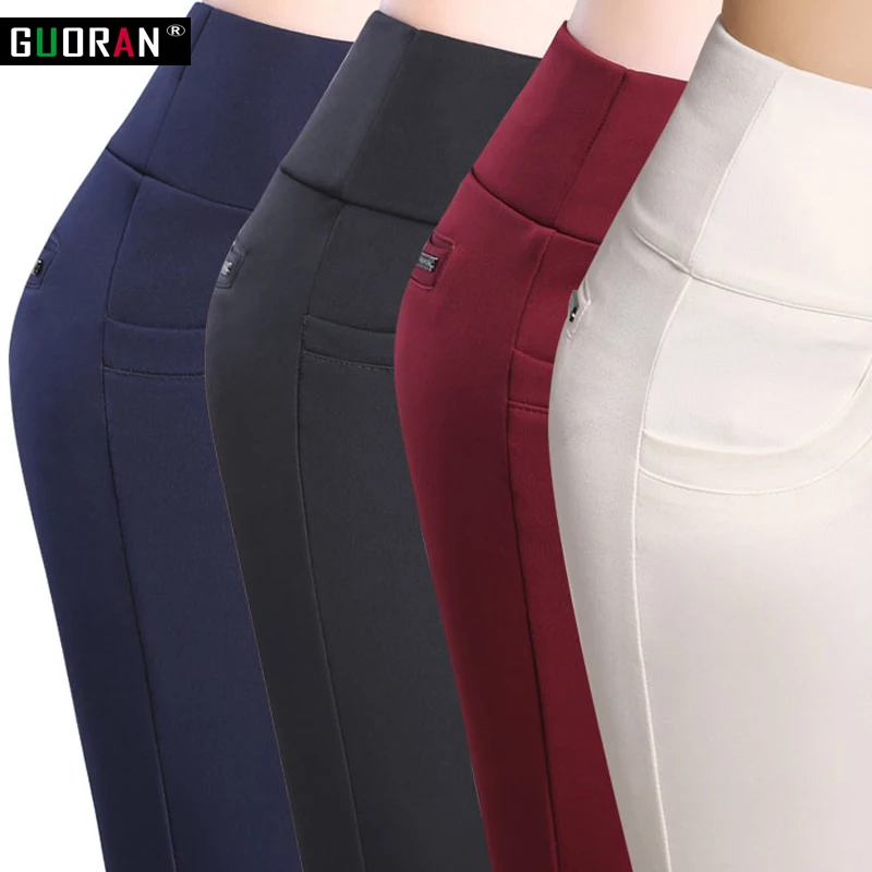 2016 брюки с высокой талией для женщин зимние теплые бархатные офисные женские