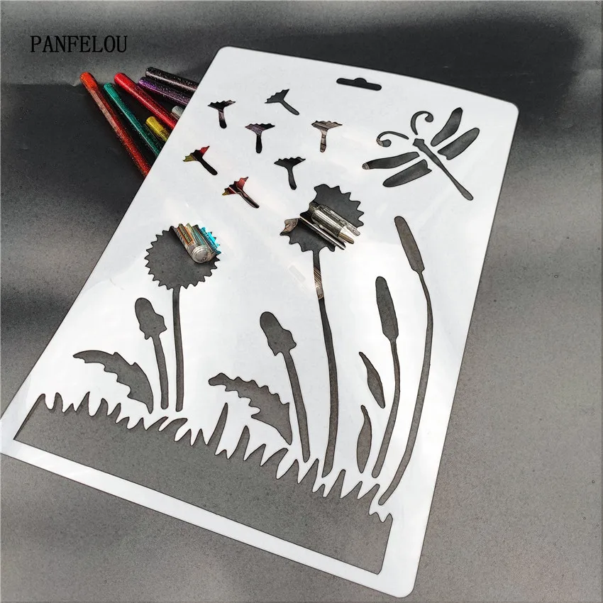 Трафареты для скрапбукинга со стрекозой и одуванчиком Пластиковая форма спрея