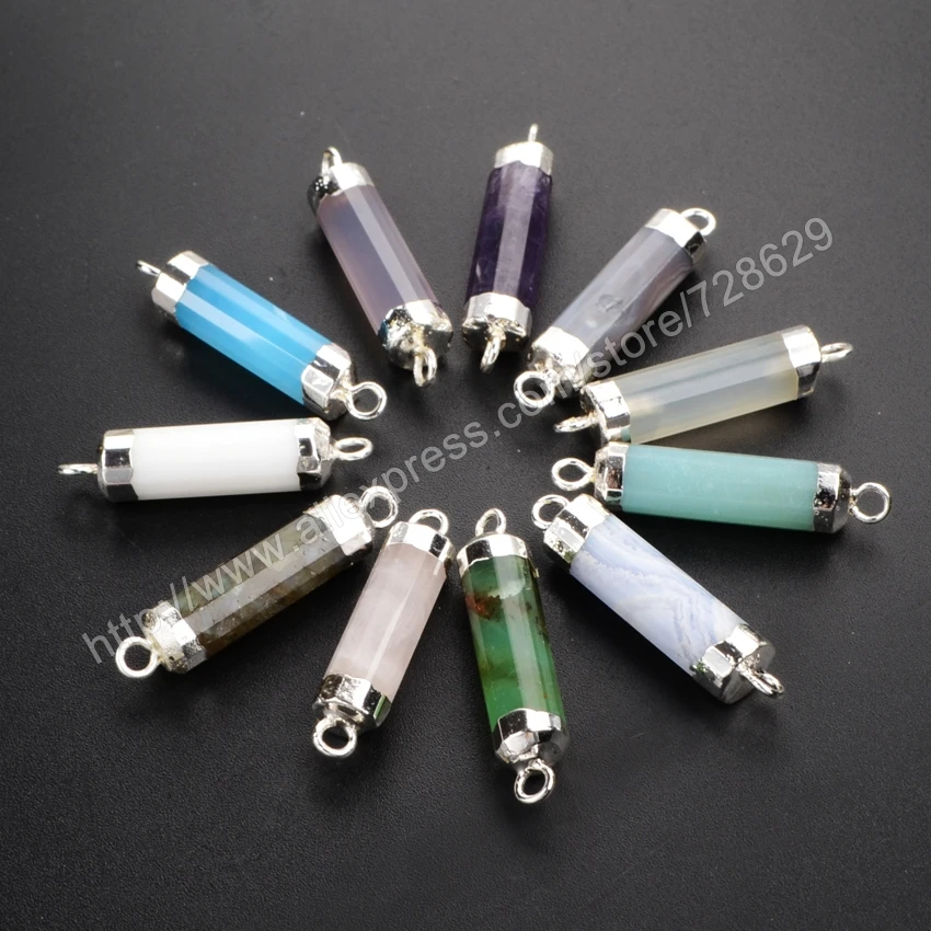 925 Посеребренная Столбчатых Цилиндра Природные Мульти вид Камни Аметист Нефрита