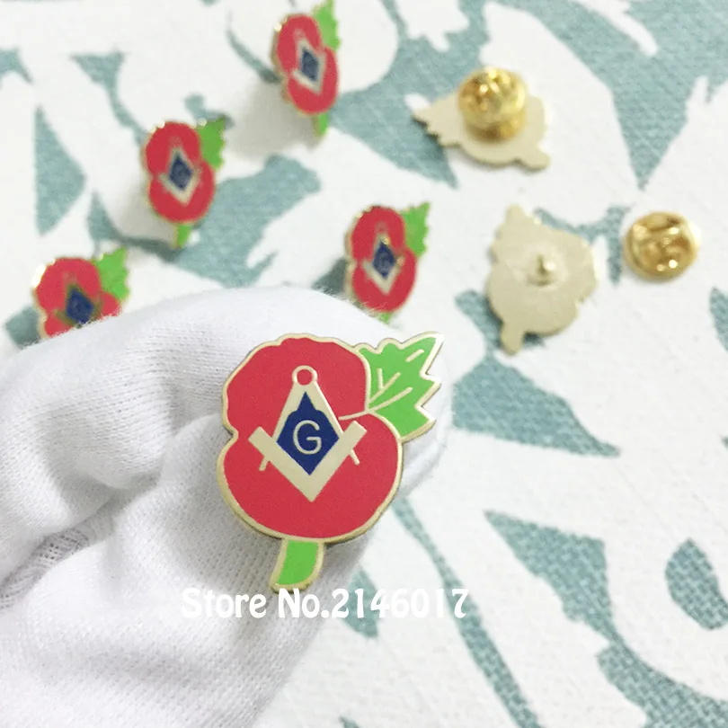 10pcs Square and Compass With G Flower Pins Badge Freemason Masonic Red Crested Hard Enamel Brooches Masonry Lapel Pin | Дом и сад