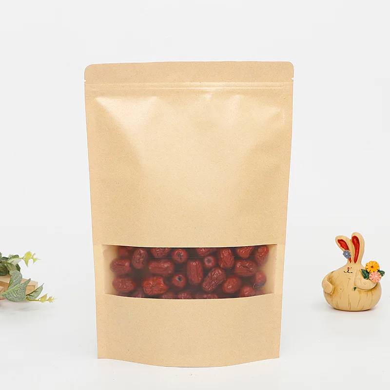 Оптовая продажа 100 шт./лот коричневый Ziplock крафт бумага мешки для окон Подарочные