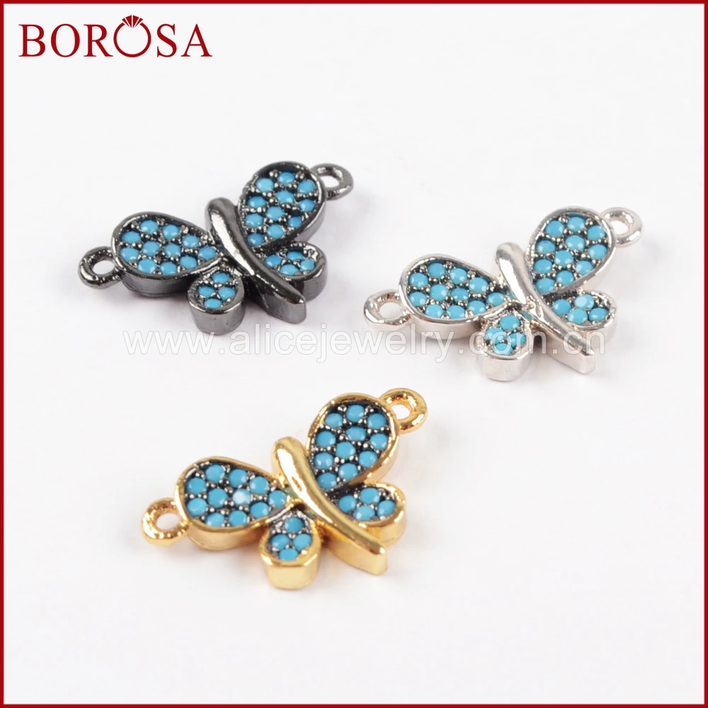 BOROSA 15PCS New Arrival Pave CZ Cubic Zirconia Lovely Butterfly TIny Connector Double Bails Mixed Colors for DIY Bracelet WX842 | Украшения