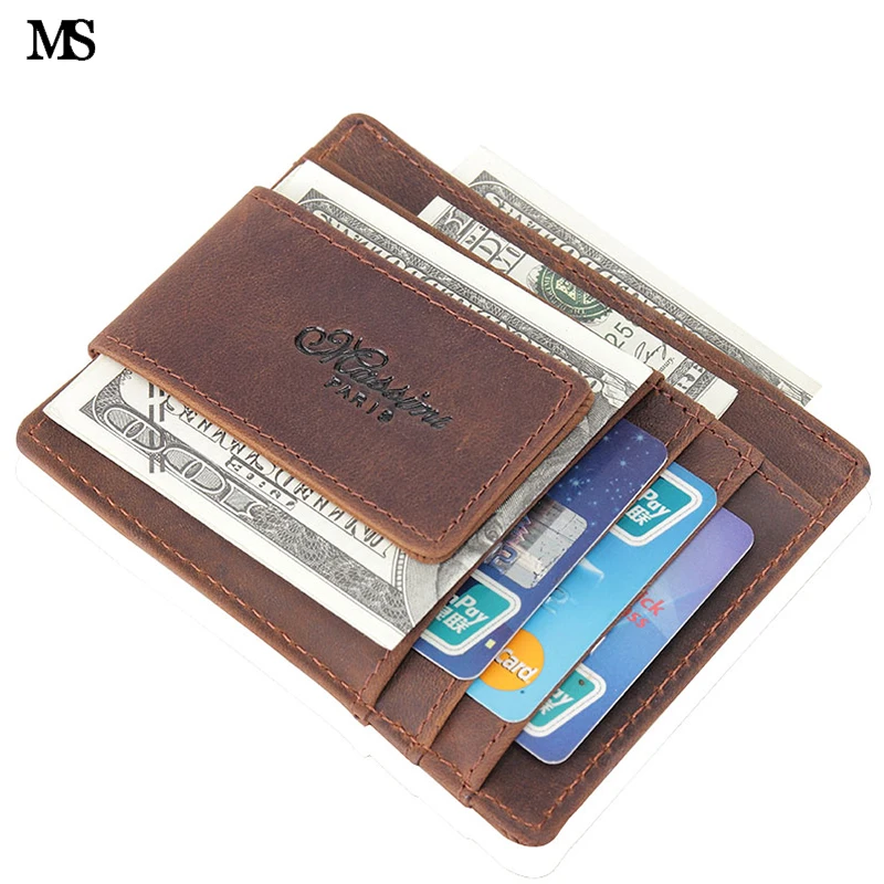 Г-жа RFID Анти-магнит Для мужчин из натуральной кожи кошелек Винтаж ID держатель