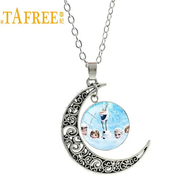TAFREE серебро Цвет Moon Европейское ожерелье Стиль Снежная Королева Эльза Анна подвеска принцессы Шарм для Сестра девушки мультфильм подарок ES127