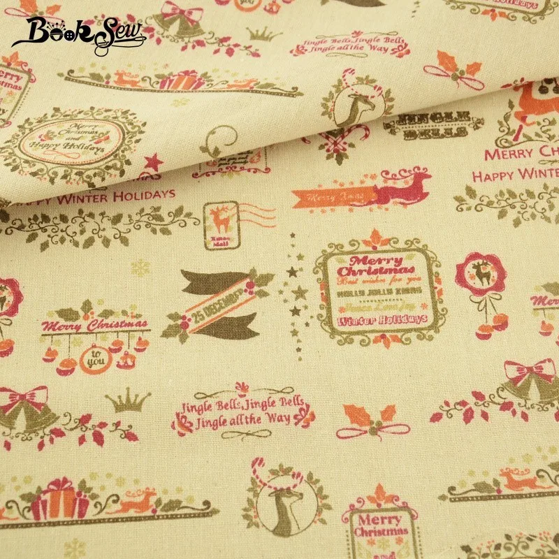 Booksew хлопок белье Ткань Жир Квартал метр пэчворк Высокое качество украшения дома Вышивание бежевый Новогодние ёлки и лося ремесла