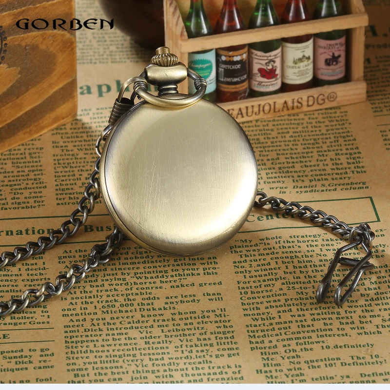 

Vintage Pocket Watches GORBEN Brand Elk Pattern Quartz Men Pere David's Deer Pocket Watch Roman Number Chain Relogio De Bolso