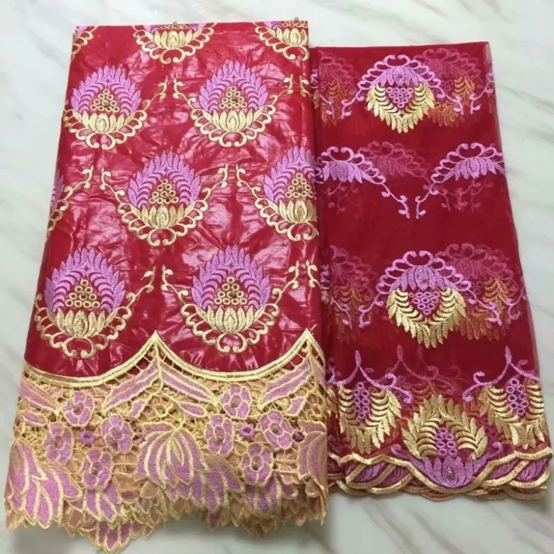 5yards+2yards african bazin riche getzner fabric latest beads lace nigerian fabrics ff16331 | Дом и сад