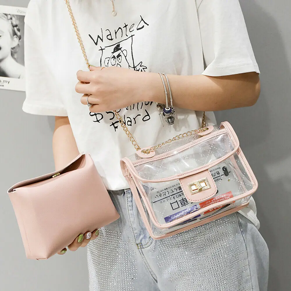 Fashion 2pcs women's shoulder bag transparent jelly Messenger handbag + clutch | Багаж и сумки