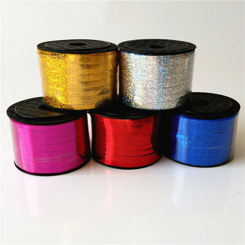 

Hot 5mm wide 100 yards long laser balloon ribbon rope strap balloon tie flowers gift packing