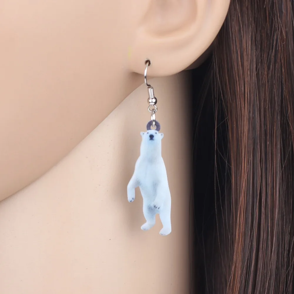 WEVENI Acrylic Standing Polar Bear Earrings New Long Dangle Drop Trendy Fashion Arctic Animal Jewelry For Women Girls Wholesale | Украшения