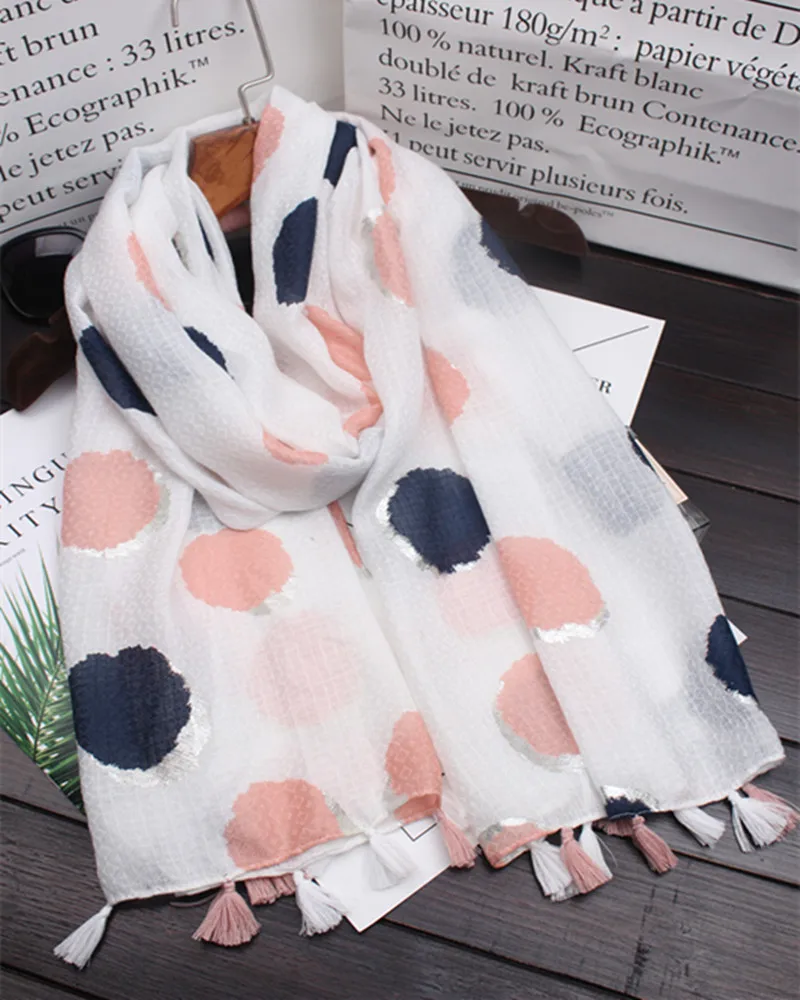 2018 New Women Dot Print Silver Foil Tassel Scarves And Shawls Long Cotton Voile Spot Hijab Wrap 10pcs/lot Free Shipping |