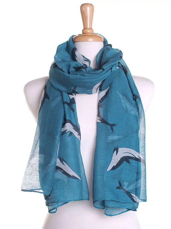 

Teal Whale Print Scarf / Spring Summer Scarf / Autumn Scarf / Womens Scarves / Fall Fashion Wrap / Cute Birthday Gift
