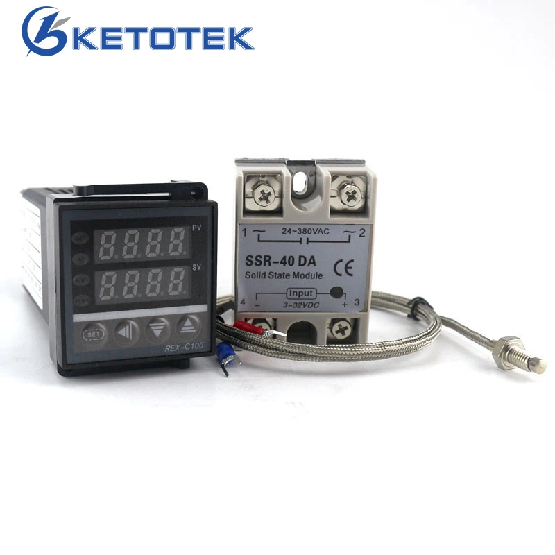 Ketotek Двойной цифровой ПИД-регулятор температуры REX-C100 регулятор температуры с термопарным K SSR 40A SSR-40DA 110V 220V программируемый