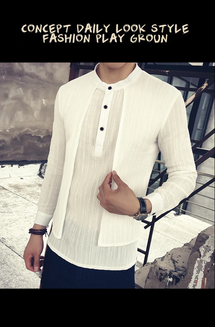 2019 поддельные 2 шт нерегулярные белые платья западные мужские рубашки льняные