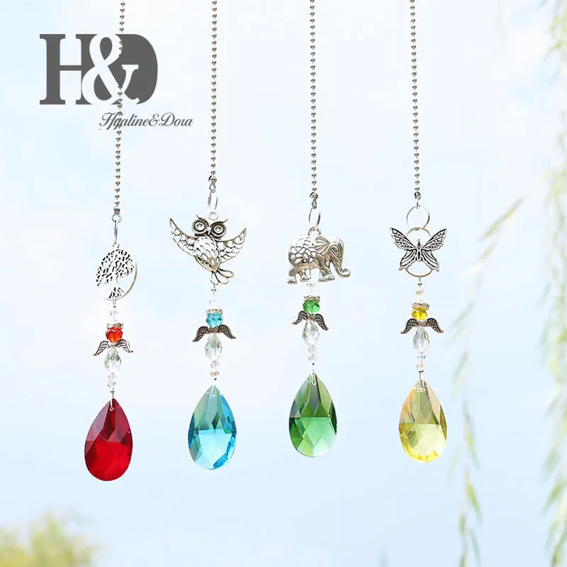 H& D набор из 4, Suncatcher кристалл Радуга чайник w/фигурка животного висячие орнамент для окна, домашний декор, украшение праздника