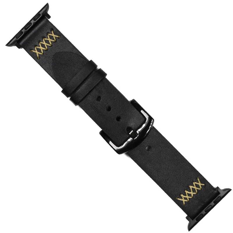 black Ремешок из натуральной кожи для Apple watch 42 мм 38 мм 44 мм 40 мм correas iwatch series 4 3 2 1 ремешок для часов браслет наручные часы ремень - Цвет ремешка: black